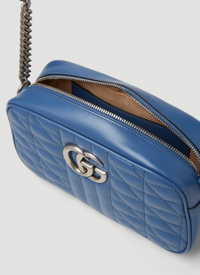 Shop Gucci Round Marmont Gg 2.0 Shoulder Bag In Blue