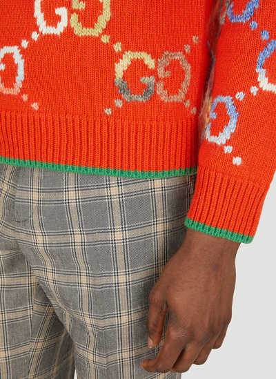 Shop Gucci Gg Jacquard Knit Sweater In Orange