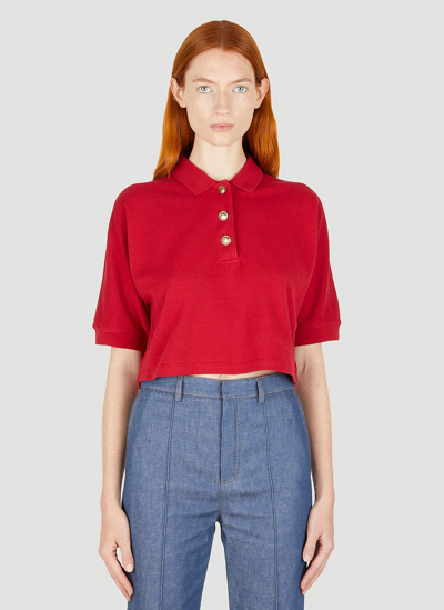 Shop Saint Laurent Cropped Polo Top In Red