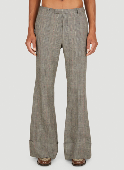 Shop Gucci Prince Of Wales Flared Pants In Grey