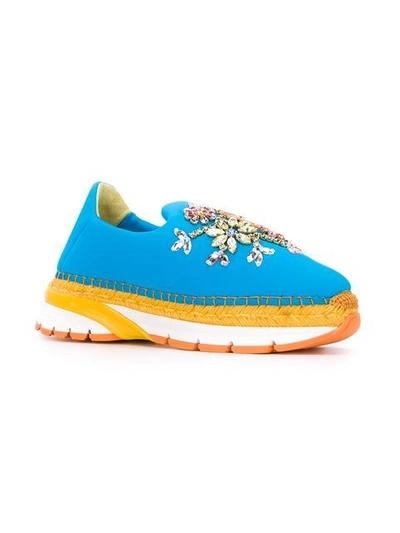 Shop Dolce & Gabbana Embellished Slip-on Espadrille Sneakers - Blue