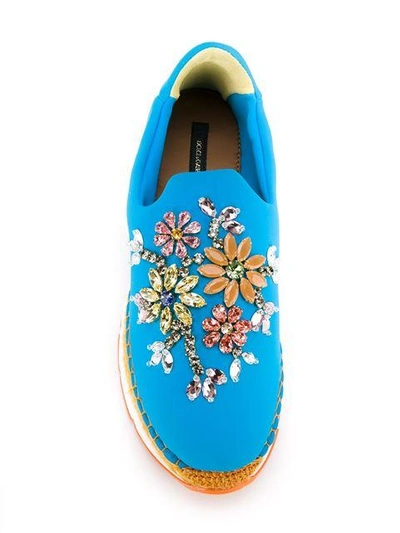 Shop Dolce & Gabbana Embellished Slip-on Espadrille Sneakers - Blue