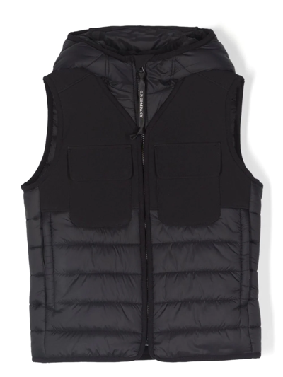 Shop C.p. Company Google-detail Hooded Quilted Gilet In Black