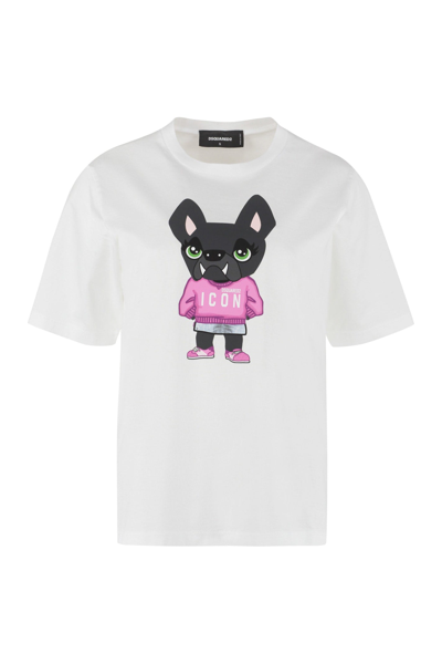 Shop Dsquared2 Icon Hilde Print Cotton T-shirt In Bianco