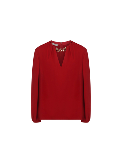 Valentino Logo Chain Silk Shirt In Rosso