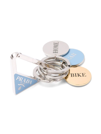 Shop Prada Charm-detail Triangle Keyring In Silver
