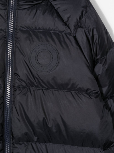 Shop Burberry Logo-embossed Padded Puffer Coat In Blue
