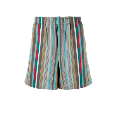 Shop Bode Multicoloured Kolkata Striped Bermuda Shorts In Blue