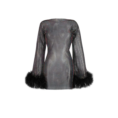 Shop Santa Brands Black Ostrich Feather Cuff Mini Dress