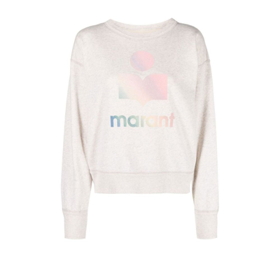 Shop Isabel Marant Étoile Neutral Mobyli Logo Print Cotton Sweatshirt In Neutrals