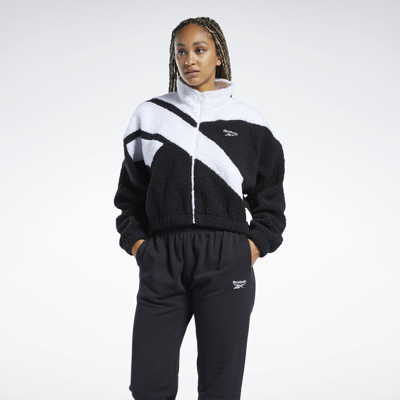 Shop Reebok Classics Vector Cropped Sherpa Track Jacket In Black