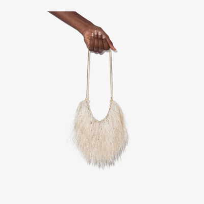 Shop Vanina Neutral Les Oiseaux Du Paradis Feather-like Shoulder Bag In Neutrals