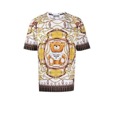 Shop Moschino White Military Teddy Scarf Print T-shirt In Yellow