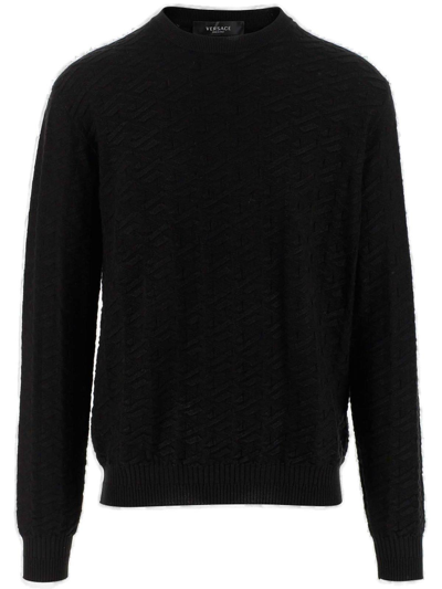 Shop Versace Ribbed-knit Crewneck Sweater In Nero