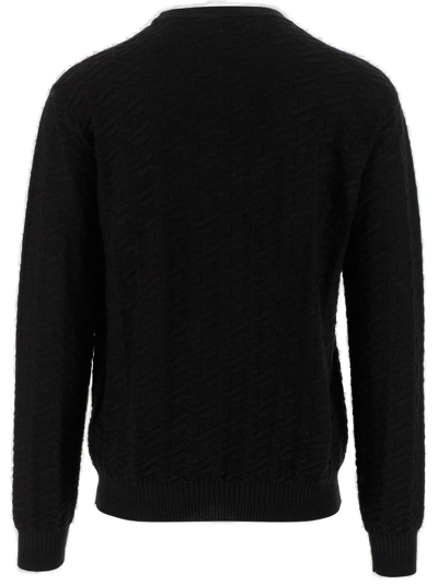 Shop Versace Ribbed-knit Crewneck Sweater In Nero