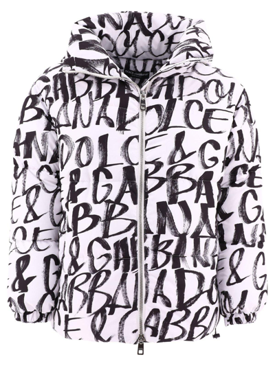 Shop Dolce & Gabbana Graffiti Logo-printed Zipped Down Jacket In Nero F.bco Nat
