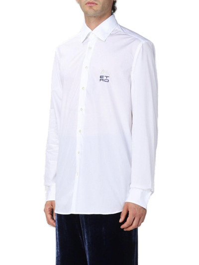 Shop Etro Logo-embroidered Button-up Shirt  In White