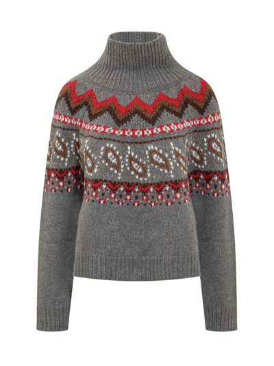 Shop Alanui Ocean Turtleneck Knitted Sweater In Melange Grey Multicolor