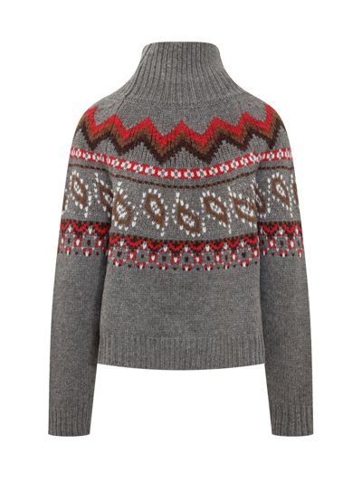 Shop Alanui Ocean Turtleneck Knitted Sweater In Melange Grey Multicolor