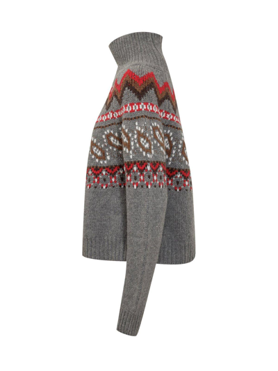 Shop Alanui Ocean Turtleneck Knitted Sweater In Melange Grey Multicolor