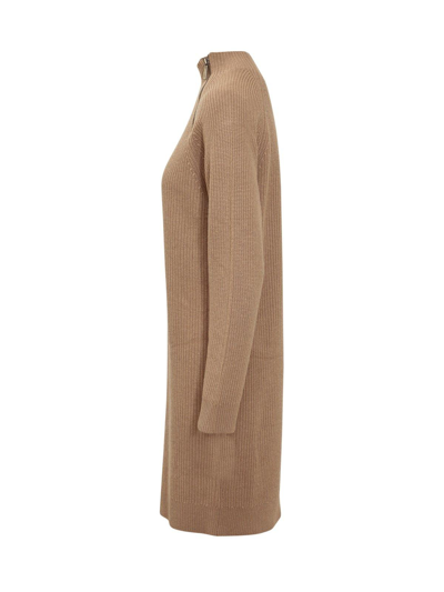 Shop Michael Michael Kors Zip Detailed Long-sleeved Dress In Beige
