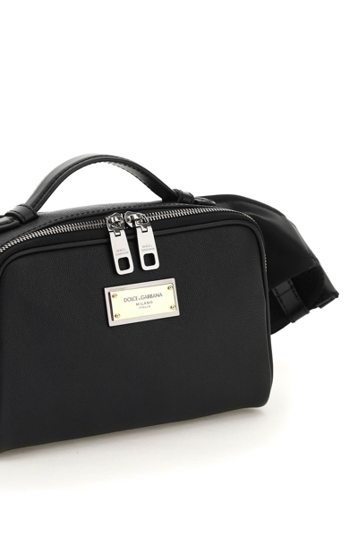 Shop Dolce & Gabbana Leather And Nylon Belt Bag In Black