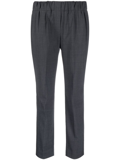 Shop Brunello Cucinelli Grey Virgin Wool Cropped Tailored Trousers In Grigio