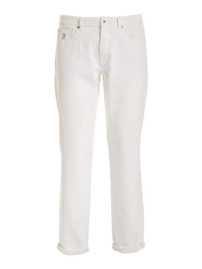 Shop Brunello Cucinelli Logo Patch Straight-leg Jeans In Neve