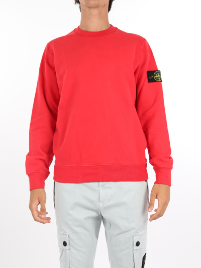 Stone Island Man Crew-neck Sweatshirt In Red Cotton In Rosso | ModeSens