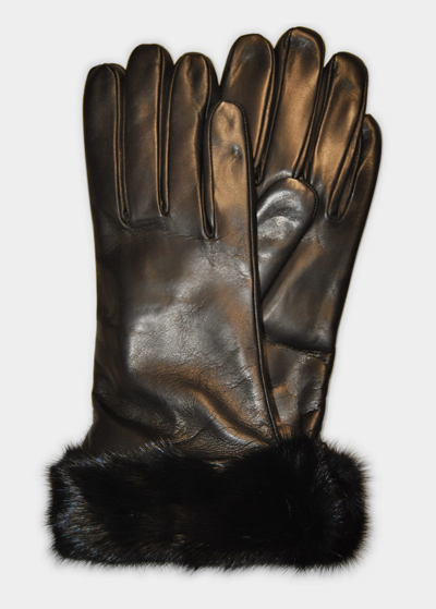 Shop Guanti Giglio Fiorentino Mink Leather Gloves W/ Cashmere-lining In Black