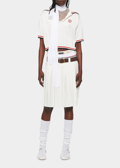 Shop Miu Miu Stripe Crop Polo Shirt In F0009 Bianco
