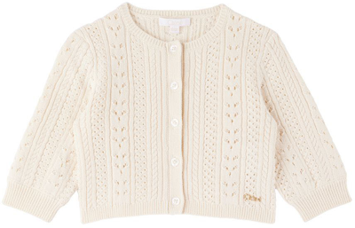 Shop Chloé Baby Off-white Crewneck Cardigan In 148 Ivory