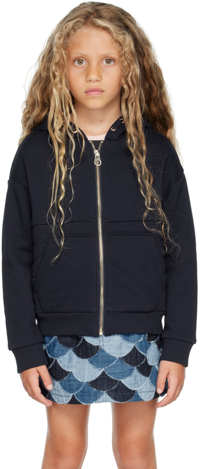 Shop Chloé Kids Navy Embroidered Hoodie In 859 Navy