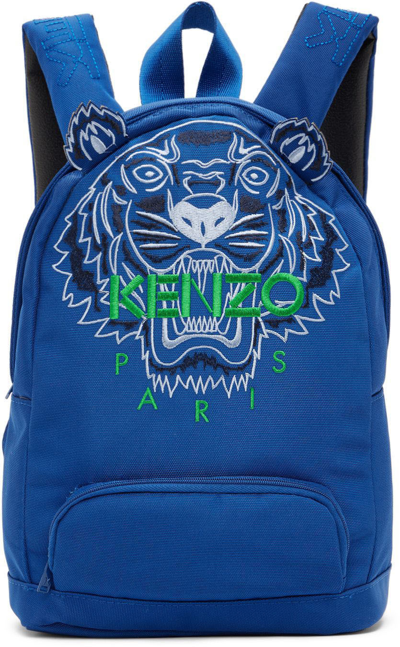 Shop Kenzo Kids Blue Tiger Ears Backpack In 829 - Wave Blue