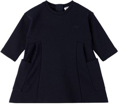 Shop Chloé Baby Navy Pleated Dress In 859 Navy
