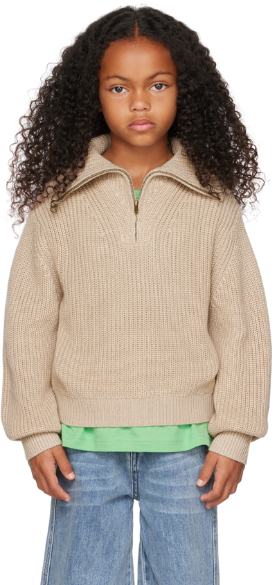 LONGLIVETHEQUEEN KIDS BEIGE HALF-ZIP SWEATER 