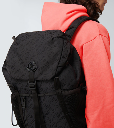Shop Moncler Leather-trimmed Canvas Backpack In Black