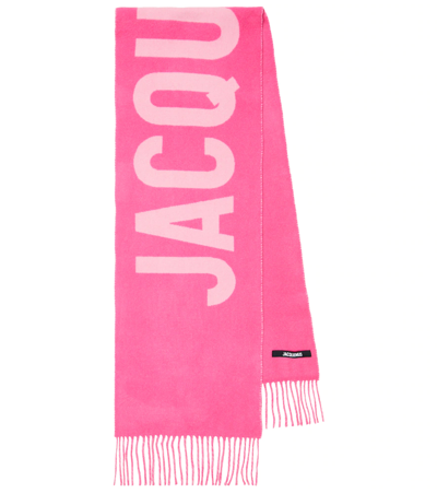 Shop Jacquemus Logo Jacquard Wool Scarf In Multi-pink