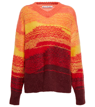 Shop Acne Studios Gradient Knit Sweater In Coral Red/burgundy