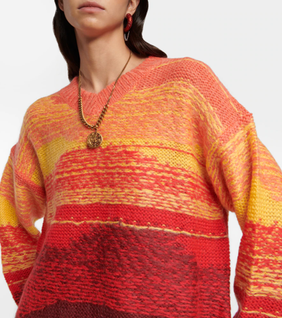 Shop Acne Studios Gradient Knit Sweater In Coral Red/burgundy