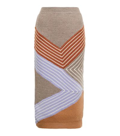 Shop Stella Mccartney Striped Ribbed-knit Wool Midi Skirt In Multicolor (8491)