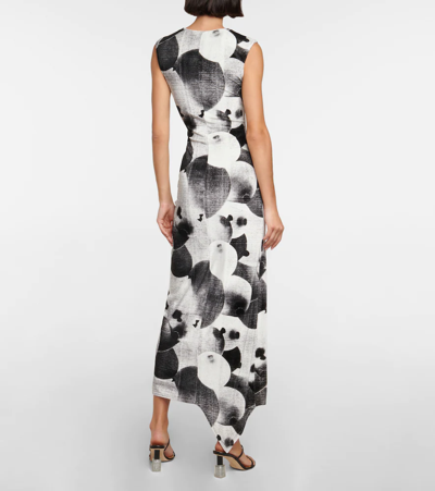 Shop Loewe Printed Velvet Midi Dress In Black/white