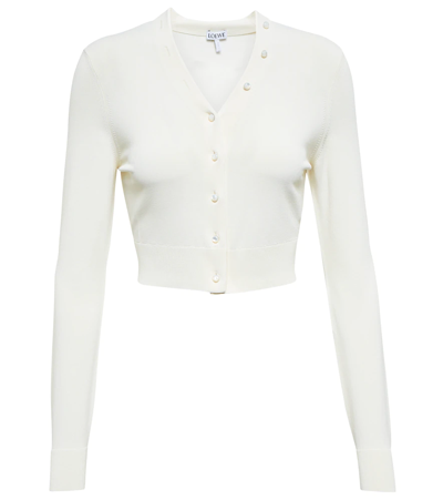 Shop Loewe Cropped Cardigan In Soft White