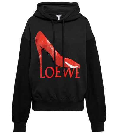 Shop Loewe Logo Cotton Hoodie In Black/red