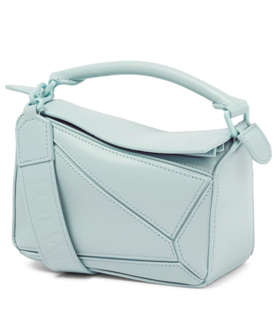 Shop Loewe Puzzle Mini Leather Shoulder Bag In Aquamarine