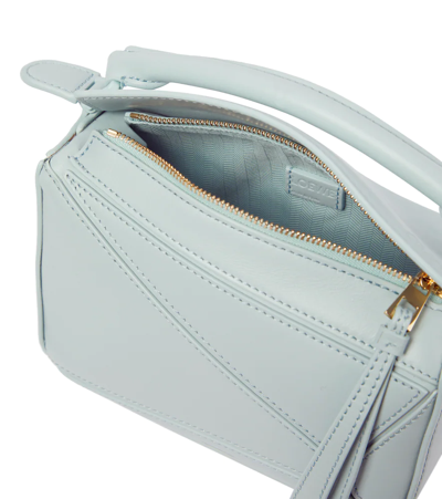 Shop Loewe Puzzle Mini Leather Shoulder Bag In Aquamarine
