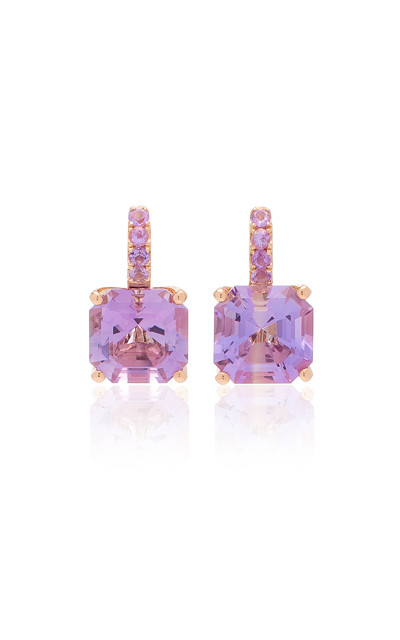 Shop Jane Taylor Cirque 14k Rose Gold Amethyst Earrings In Purple