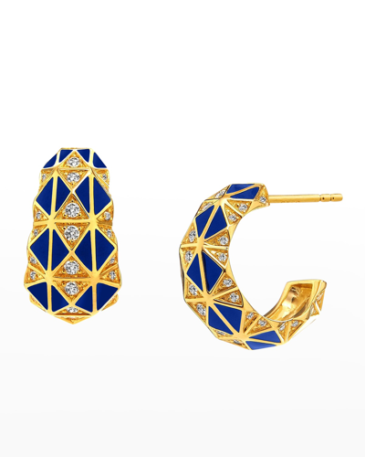 Shop Syna 18k Yellow Gold Blue Enamel Diamond Hoop Earrings