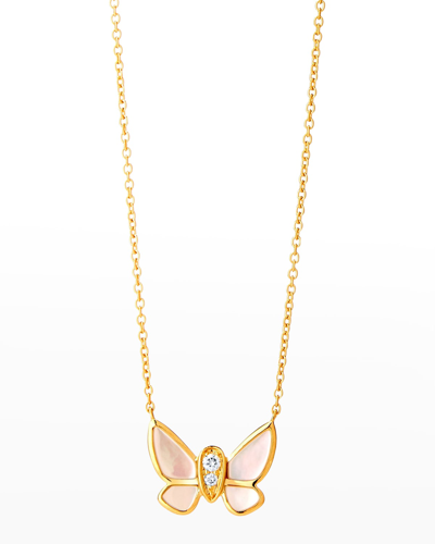 Shop Syna Mother-of-pearl And Champagne Diamond Butterfly Necklace In White