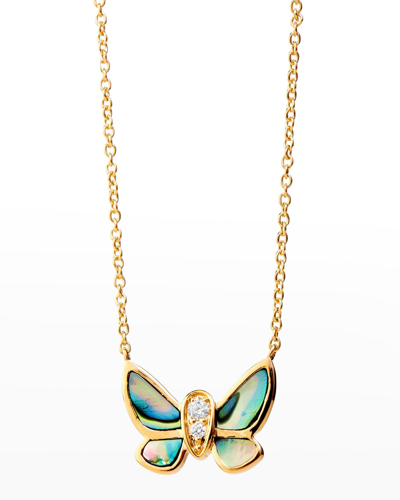 Shop Syna Yellow Gold Abalone Butterfly Necklace In Grey
